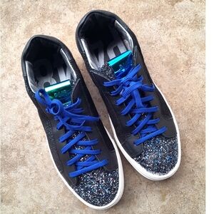 P448 Women's Platform Low Top Sparkly Glitter Sneakers Black Multi Sz 40 (9-9.5)